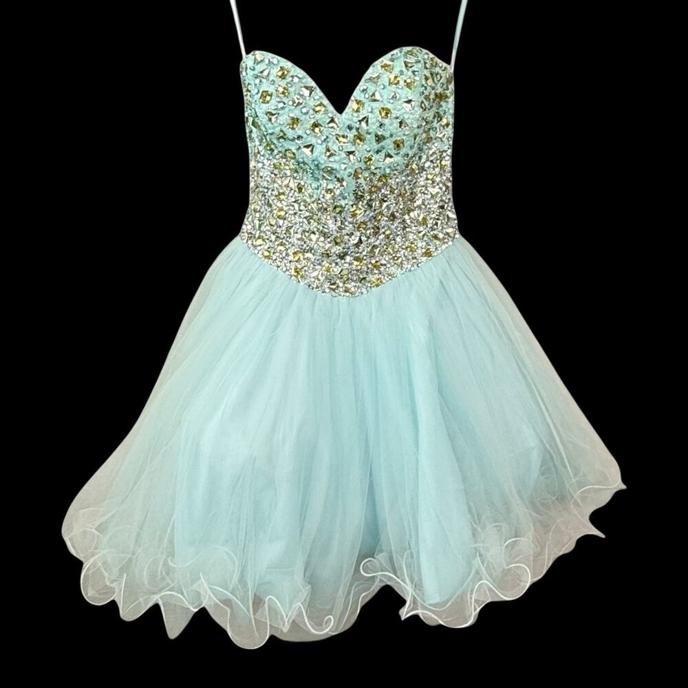 Terani Couture Teal Blue Sweet 16 Formal Prom Dress Sz 0 Strapless Sweetheart
